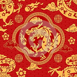Hand Drawn of Chinese Dragon Pattern