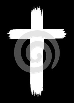 Hand drawn christian cross shape on black background