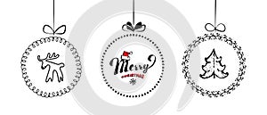 Hand drawn christmas ball collection isolated on white background