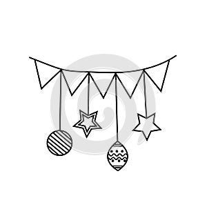 Hand drawn Christmas ball hanging decoration on white background