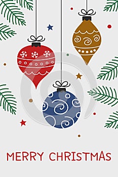 Hand drawn Christmas balls - greeting card. Vector