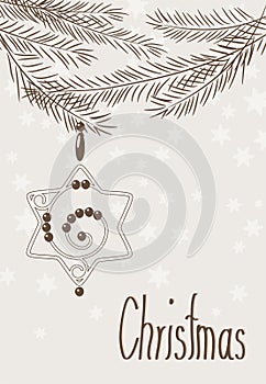 Hand drawn christmas card with star and branches