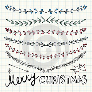 Hand Drawn Christmas Decorative Elements, Doodles and Borders