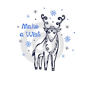 Hand drawn Christmas deer with text isolated on white