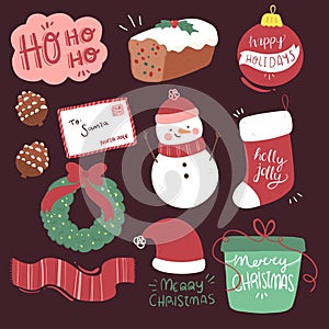 hand drawn christmas element collection vector design