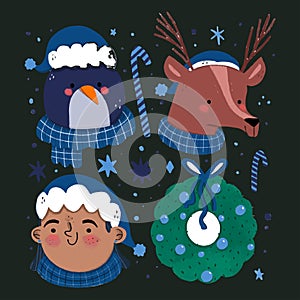 hand drawn christmas element collection vector design