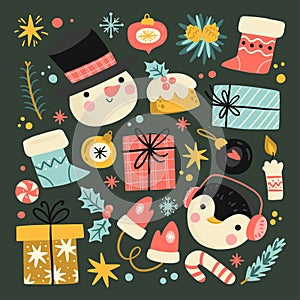hand drawn christmas element collection vector design