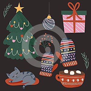 hand drawn christmas element collection vector design