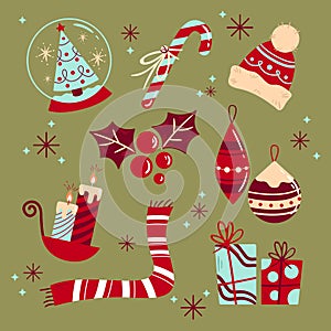 hand drawn christmas element collection vector design illustration