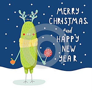 Christmas card with cute funny monster