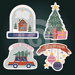 hand drawn christmas label set vector design