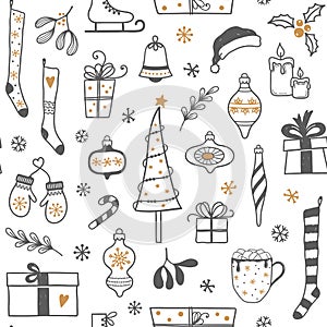 Hand drawn Christmas seamless background