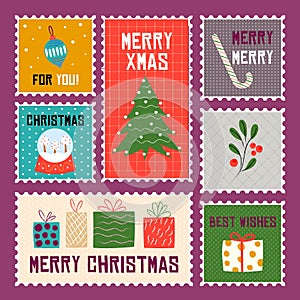 hand drawn christmas stamps vector design illustration