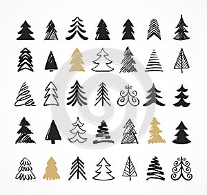 Hand drawn Christmas tree icons and elements