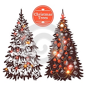 Hand Drawn Christmas Tree Set