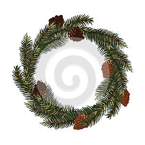 Hand drawn Christmas wreath isolated on white background