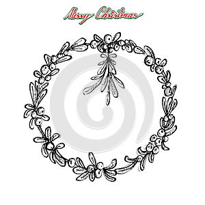 Hand Drawn of Christmas Wreath of Mistletoes