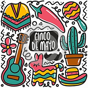 hand drawn cinco de mayo doodle set photo