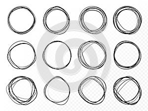 Hand drawn circle line sketch set. Round vector fields of writing, circles for messages painted with pen or pencil