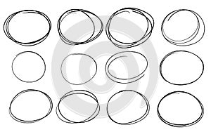 Hand drawn circle line sketch set.