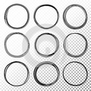 Hand drawn circle line sketch set on transparent background