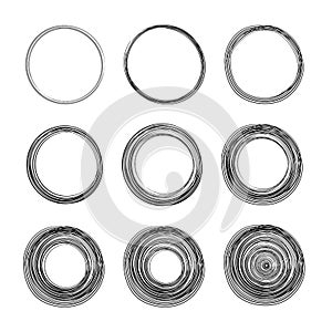 Hand drawn circle line sketch set. Vector circular scribble doodle circles for message