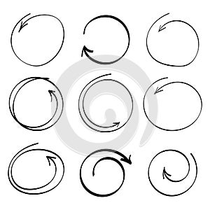 Hand drawn circle line sketch set. Vector circular scribble doodle round circles for message note mark