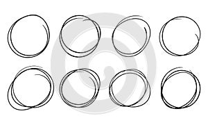 Hand drawn circle line sketch set. Vector circular scribble doodle round circles for message note mark design element