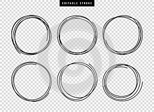 Hand drawn circle line sketch set. Vector circular scribble doodle round circles for message note mark design element