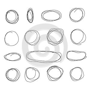 Hand drawn circle line sketch set. Vector circular scribble doodle round circles for message note mark design element