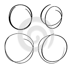 Hand drawn circle line sketch set. Vector circular scribble doodle round circles for message note mark design element. Pencil or