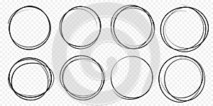 Ručně malovaná kruh linka skica sada vektor kruhový čmáranice čmáranice kolem kruhy 