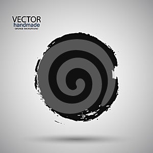 Hand drawn circle shape. label, logo design element. Brush abstract wave. Black enso zen symbol. Template for text.Vector illustra