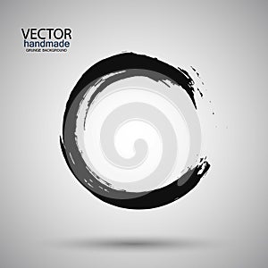 Hand drawn circle shape. label, logo design element. Brush abstract wave. Black enso zen symbol. Template for text.Vector illustra