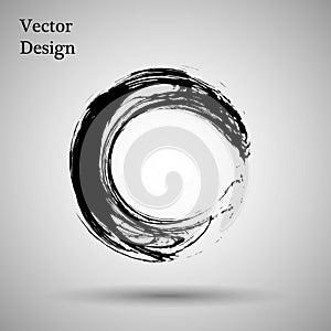 Hand drawn circle shape. label, logo design element. Brush abstract wave. Black enso zen symbol. Vector illustration.