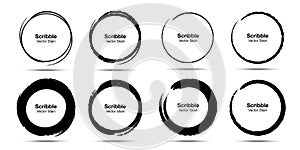 Hand drawn circle sketch set. Grunge doodle scribble round circles for message note mark. Brush circular smears. Vector