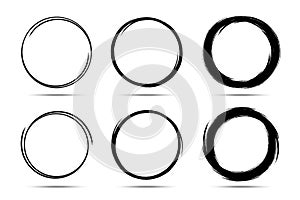 Hand drawn circles sketch frame set. Scribble line circle. Doodle circular round logo design drawn by brush. Vector photo