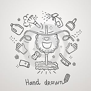 Hand drawn cleaning theme Apron Vector Design.