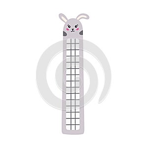 Hand drawn clipart of kawaii bookmark with face of bunny for kids. Cartoon stationery for books and reading with rabbit