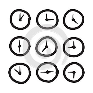 Hand drawn clock vector icons set illustration