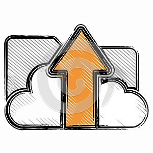 Hand-Drawn Cloud Data Upload Icon with Arrow