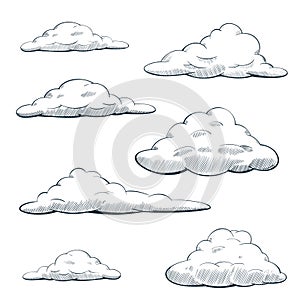 Hand drawn cloud elements in scetch style