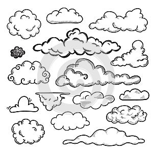 Hand drawn cloud set. Doodle sketch