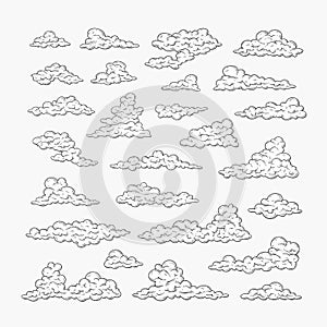 Hand drawn clouds set. Vintage vector illustration