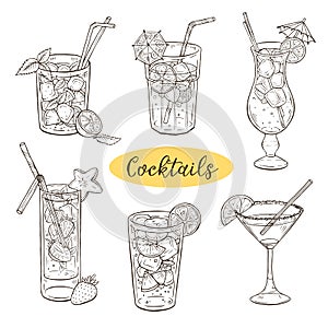 Hand drawn cocktails vector illustration