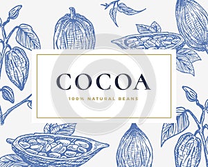 Hand Drawn Cocoa Beans Card. Abstract Vector Cacao Sketch Background with Classy Retro Typography.