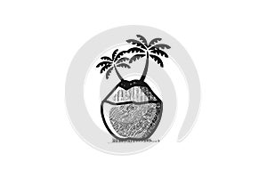 hand drawn coconut, coconut tree logo Designs Inspiration Isolated on White Background.