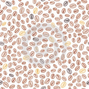 Hand drawn coffee beans pattern. Warm broun colors. Seamless vector.