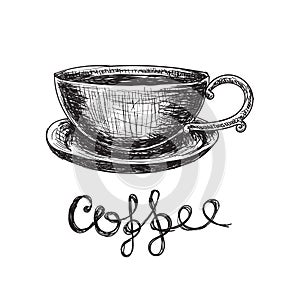 Hand-drawn coffee Cup on isolated white background. Vector illustration