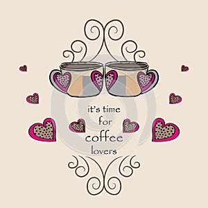 Coffee for lovers, Vector illustration of two coffees with hearts photo